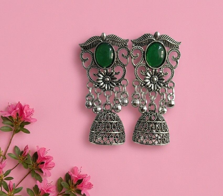 Silver Plated Jhumka Earrings for Women | Traditional Long Latkan Jhumki | Brass Ethnic Jewellery | EA-51