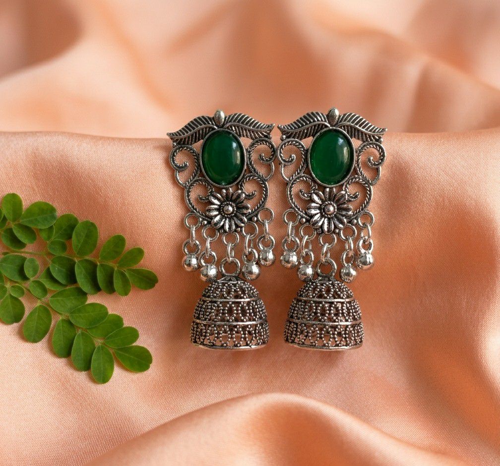 Silver Plated Jhumka Earrings for Women | Traditional Long Latkan Jhumki | Brass Ethnic Jewellery | EA-51