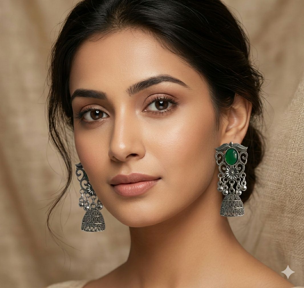 Silver Plated Jhumka Earrings for Women | Traditional Long Latkan Jhumki | Brass Ethnic Jewellery | EA-51
