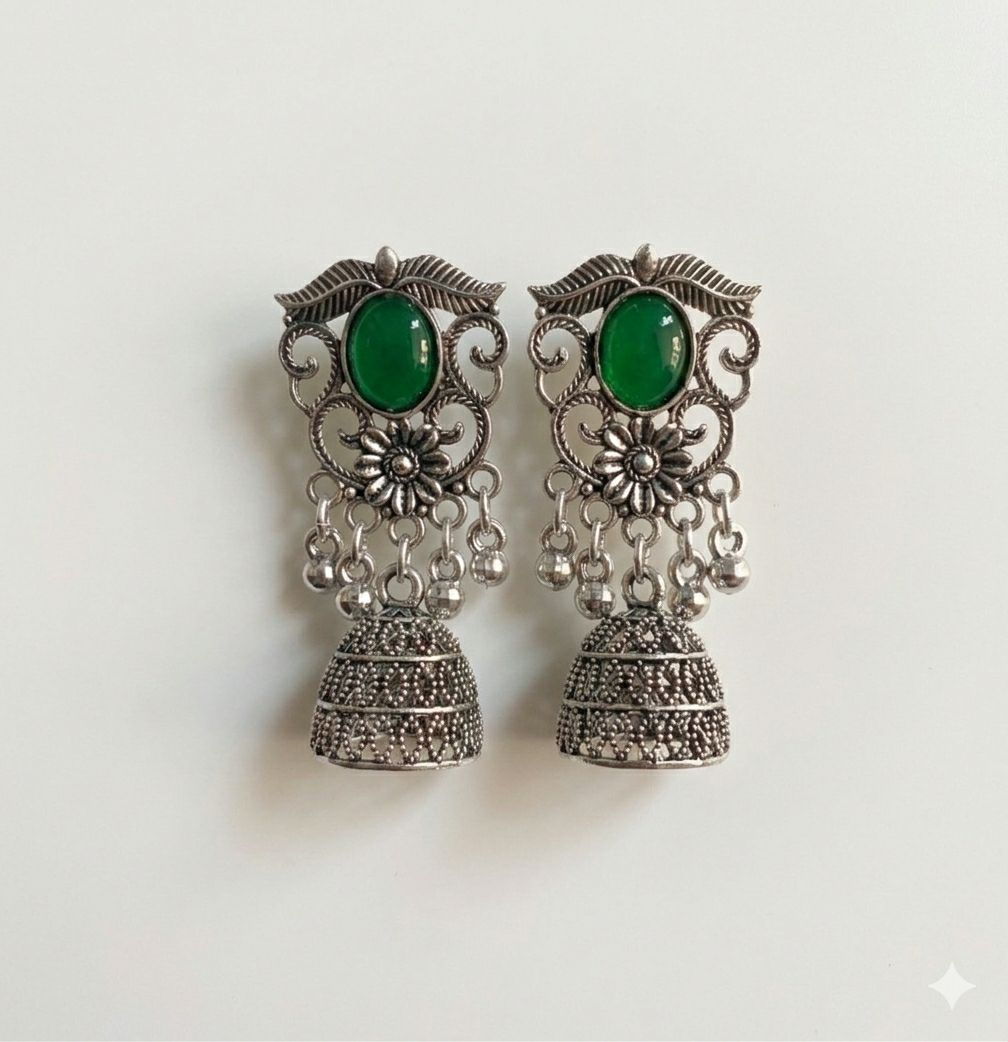 Silver Plated Jhumka Earrings for Women | Traditional Long Latkan Jhumki | Brass Ethnic Jewellery | EA-51