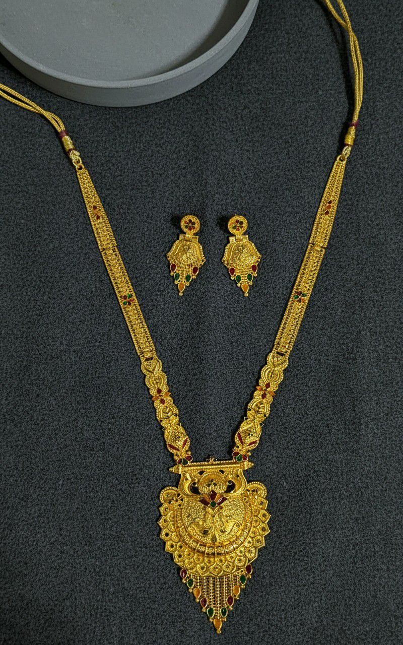 Gold Plated Long Necklace Har for Women | Adjustable Minimal Brass Necklace | Traditional Wedding Jewellery | RJ-2