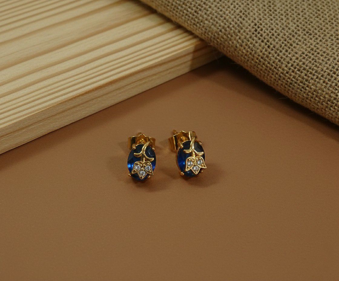 Gold Plated American Diamond Multicolor Stud Earrings for Women | Small Brass Earrings | Daily Wear Jewellery | EA-24