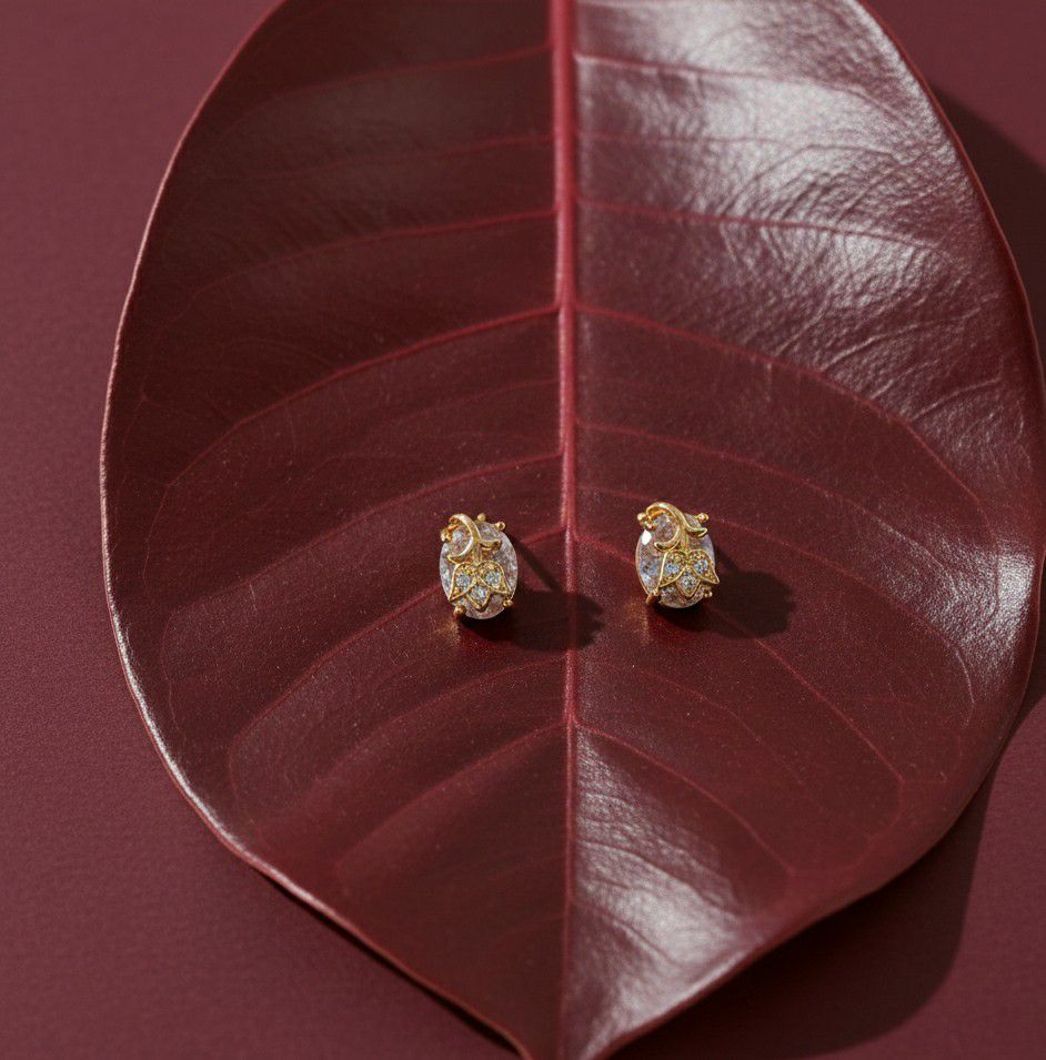 Gold Plated American Diamond Multicolor Stud Earrings for Women | Small Brass Earrings | Daily Wear Jewellery | EA-24