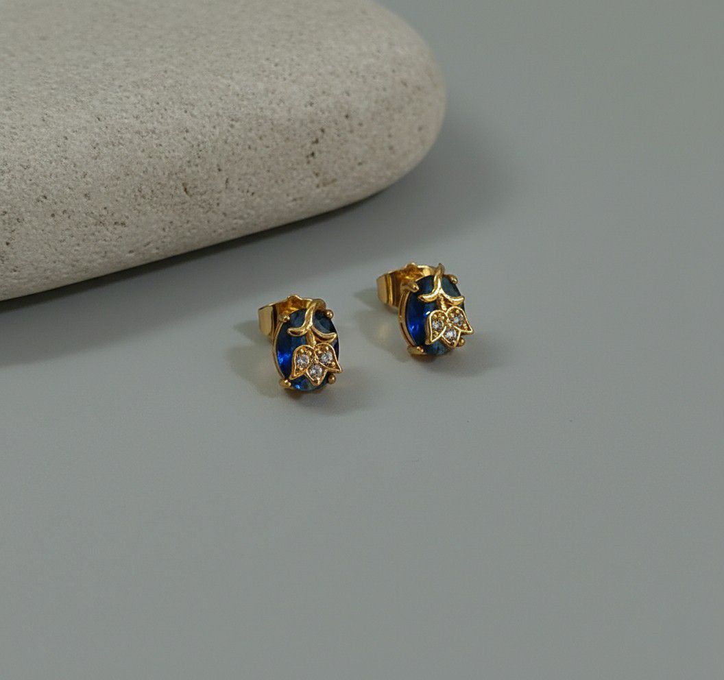 Gold Plated American Diamond Multicolor Stud Earrings for Women | Small Brass Earrings | Daily Wear Jewellery | EA-24