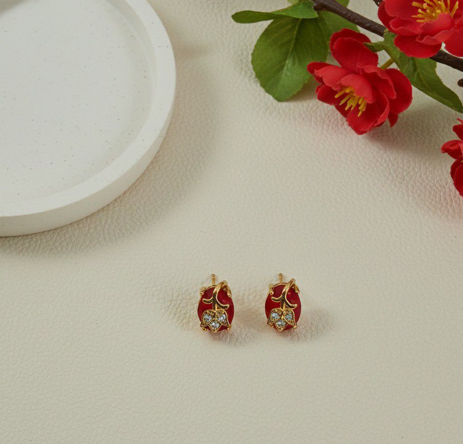 Gold Plated American Diamond Multicolor Stud Earrings for Women | Small Brass Earrings | Daily Wear Jewellery | EA-24