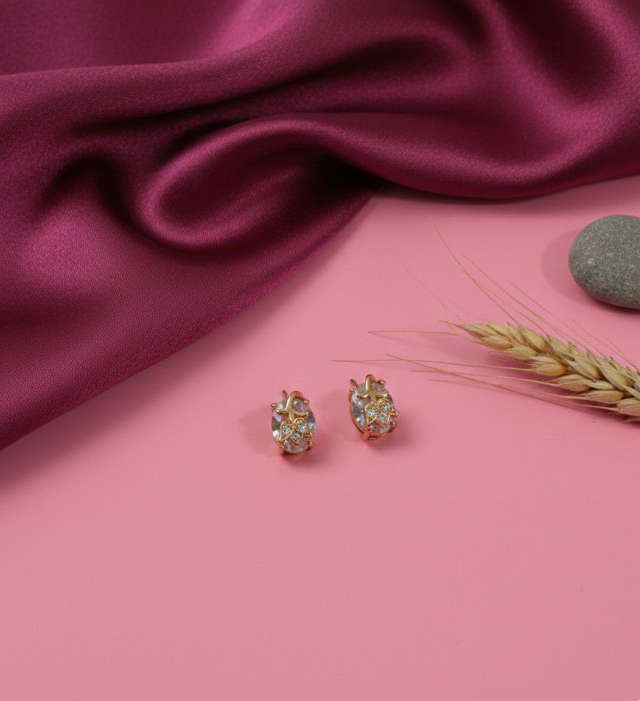 Gold Plated American Diamond Multicolor Stud Earrings for Women | Small Brass Earrings | Daily Wear Jewellery | EA-24