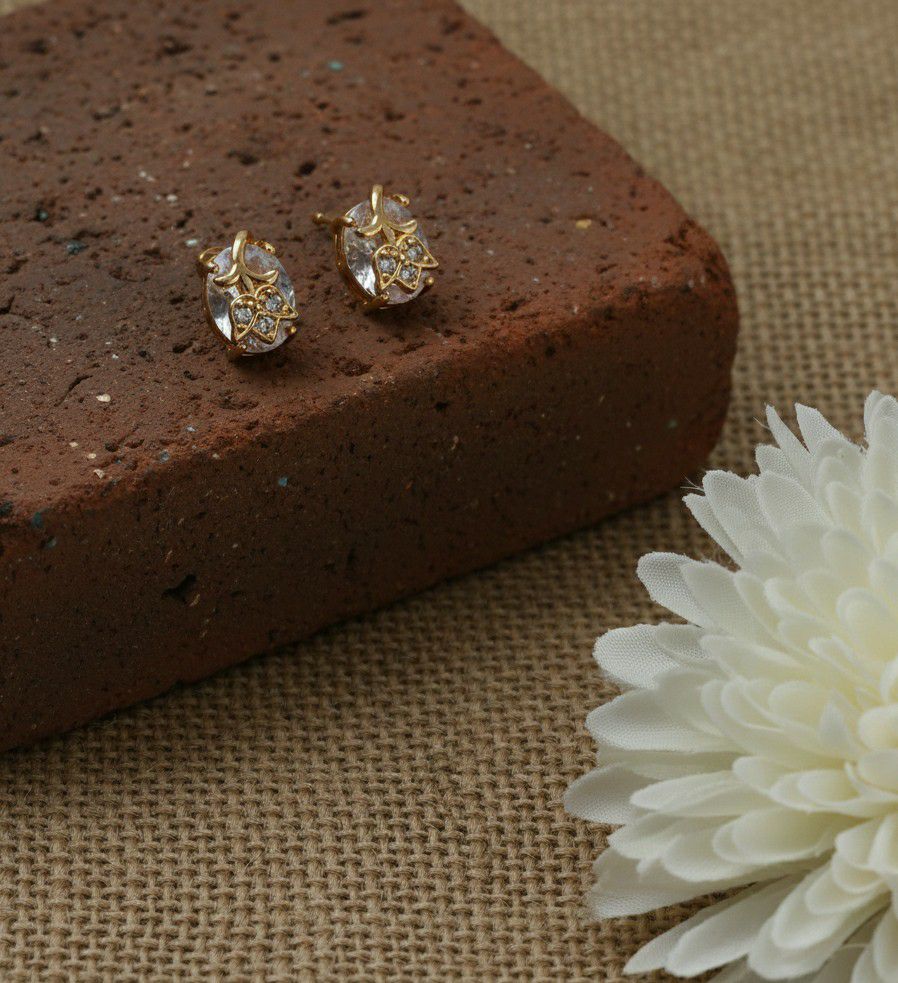 Gold Plated American Diamond Multicolor Stud Earrings for Women | Small Brass Earrings | Daily Wear Jewellery | EA-24