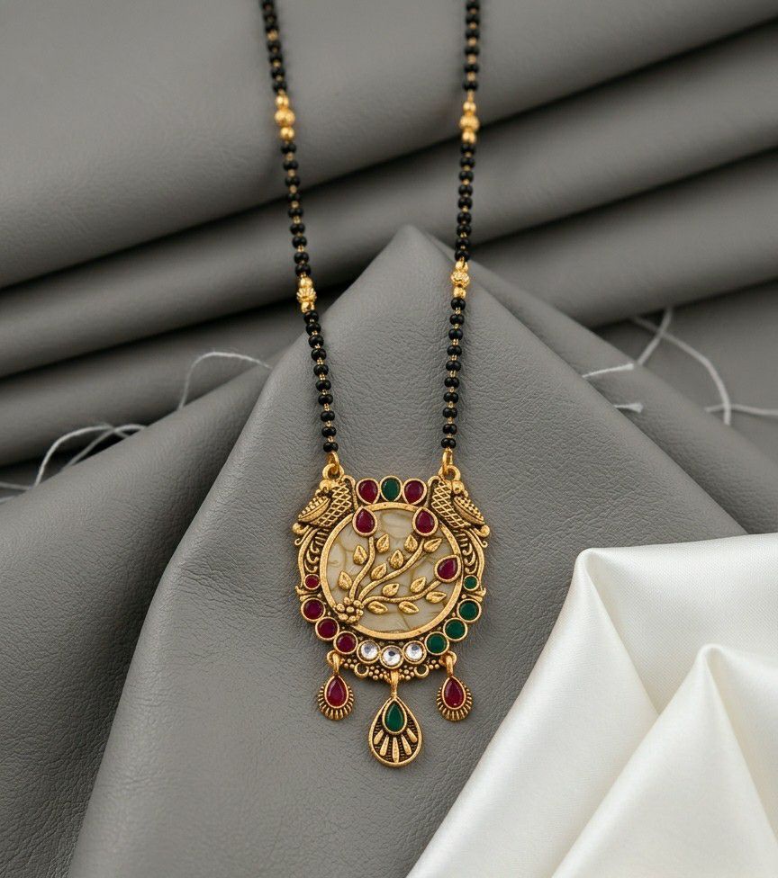 Gold Plated American Diamond Acrylic Mangalsutra for Women | Imported Short Single Strand South Indian Mangalsutra | M-40