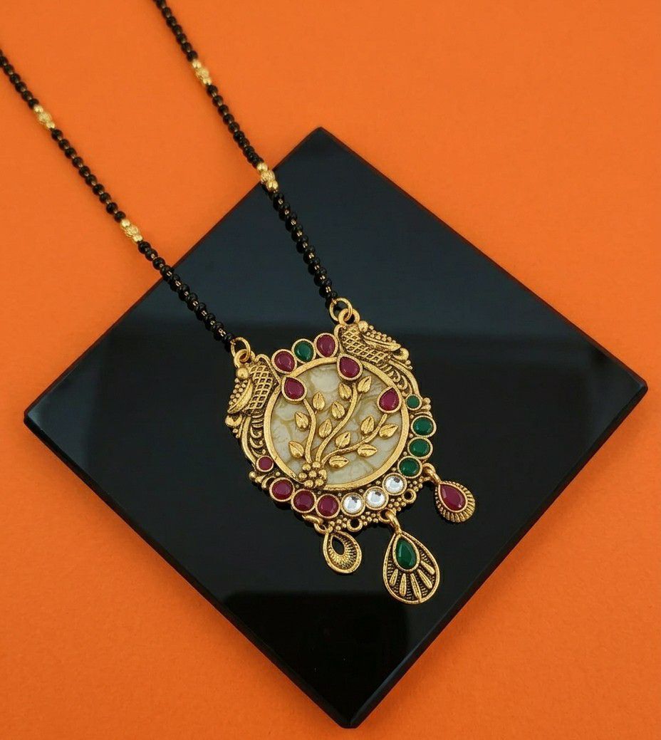 Gold Plated American Diamond Acrylic Mangalsutra for Women | Imported Short Single Strand South Indian Mangalsutra | M-40