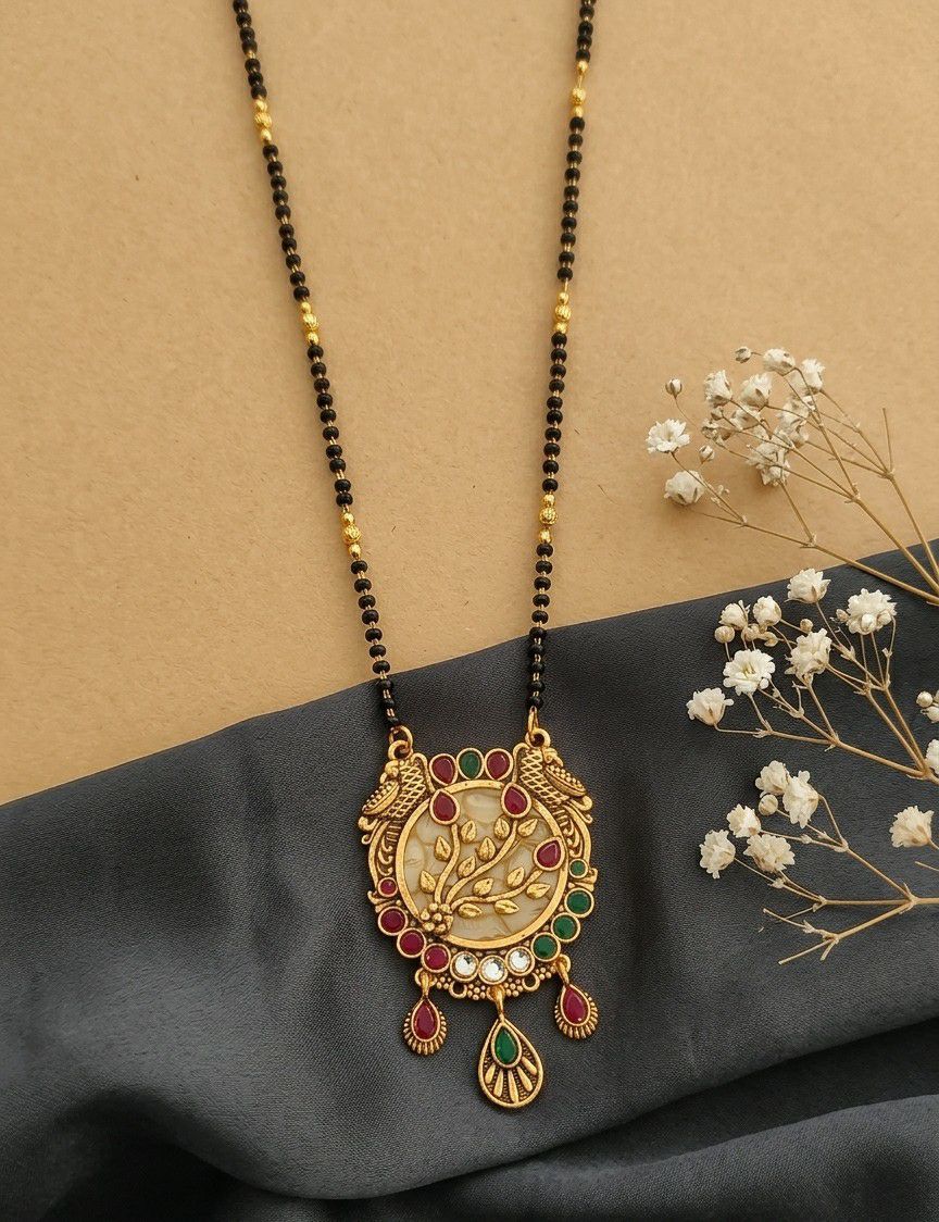 Gold Plated American Diamond Acrylic Mangalsutra for Women | Imported Short Single Strand South Indian Mangalsutra | M-40