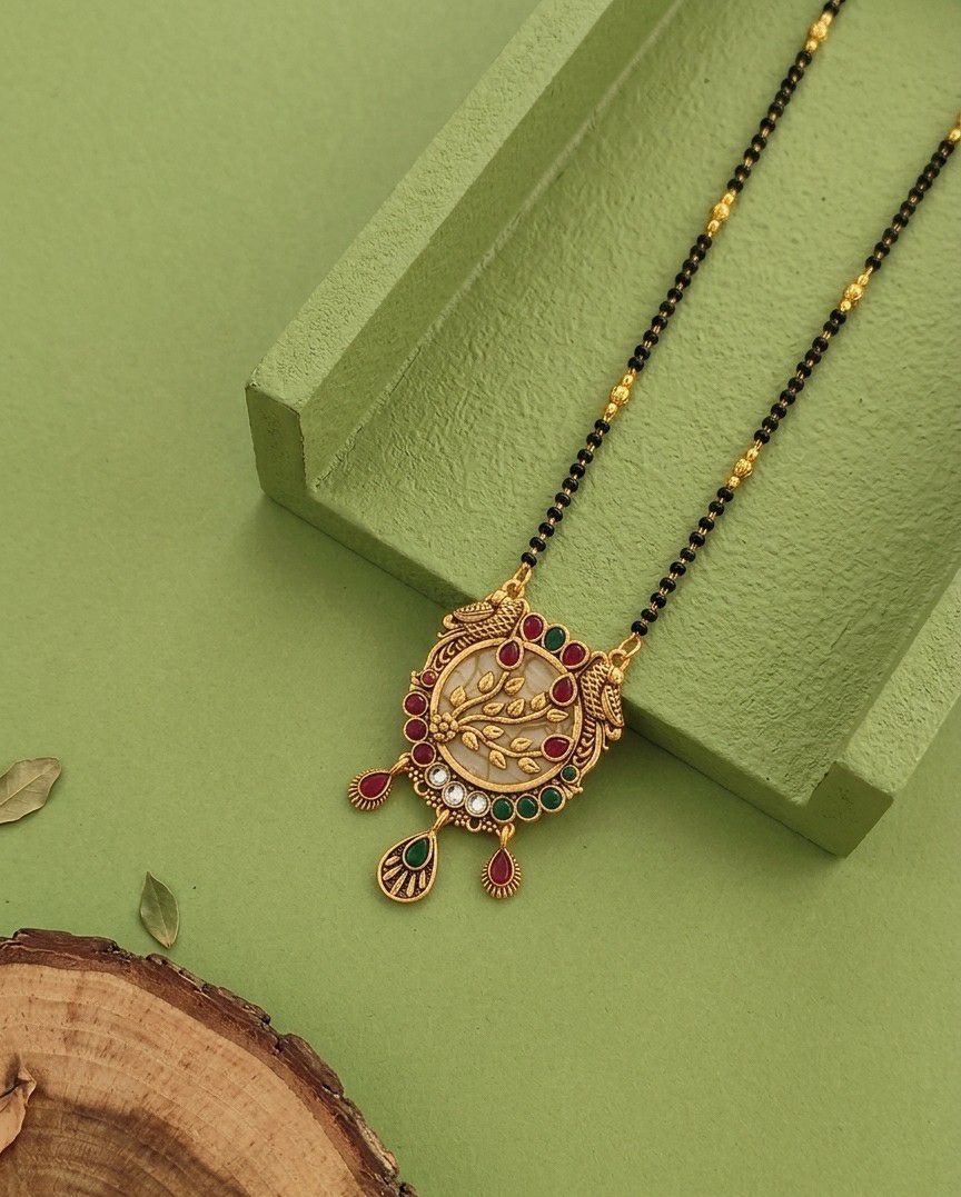 Gold Plated American Diamond Acrylic Mangalsutra for Women | Imported Short Single Strand South Indian Mangalsutra | M-40