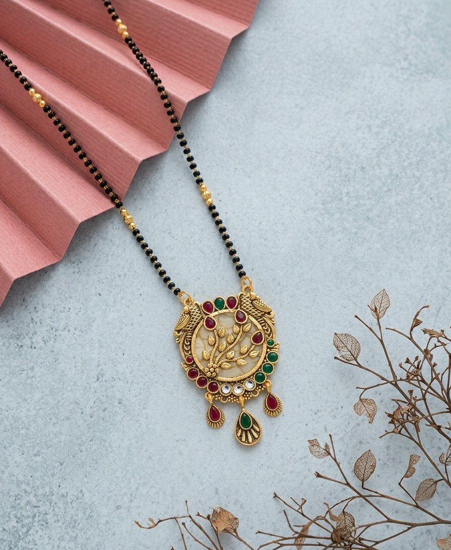 Gold Plated American Diamond Acrylic Mangalsutra for Women | Imported Short Single Strand South Indian Mangalsutra | M-40