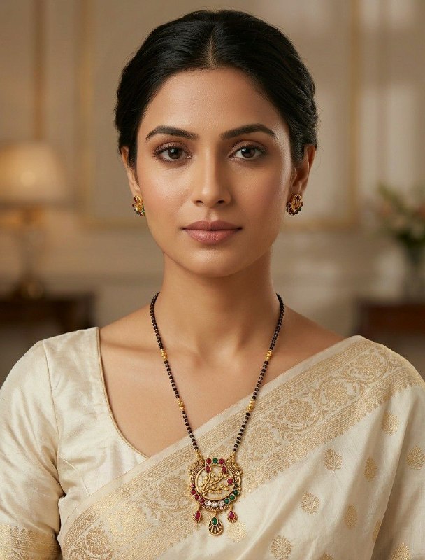 Gold Plated American Diamond Acrylic Mangalsutra for Women | Imported Short Single Strand South Indian Mangalsutra | M-40