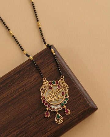 Gold Plated American Diamond Acrylic Mangalsutra for Women | Imported Short Single Strand South Indian Mangalsutra | M-40