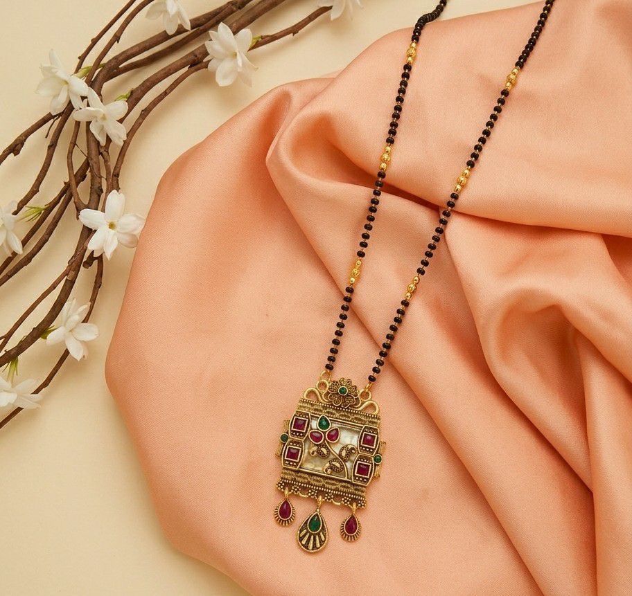 Gold Plated American Diamond Acrylic Mangalsutra for Women | Imported Short Single Strand South Indian Mangalsutra | M-41