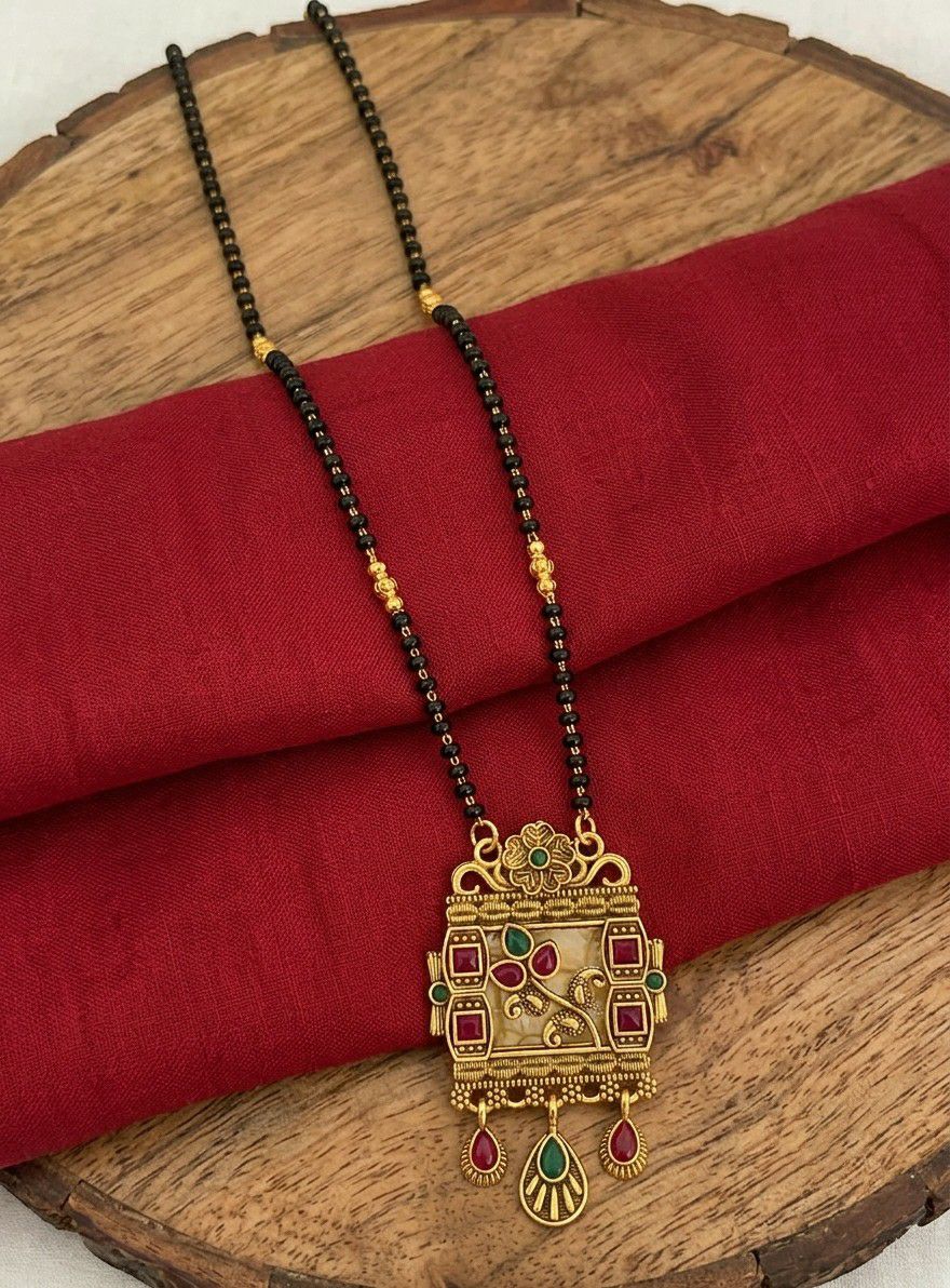 Gold Plated American Diamond Acrylic Mangalsutra for Women | Imported Short Single Strand South Indian Mangalsutra | M-41