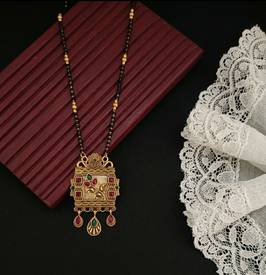 Gold Plated American Diamond Acrylic Mangalsutra for Women | Imported Short Single Strand South Indian Mangalsutra | M-41