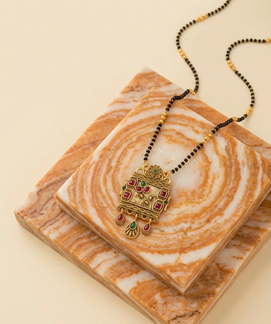 Gold Plated American Diamond Acrylic Mangalsutra for Women | Imported Short Single Strand South Indian Mangalsutra | M-41