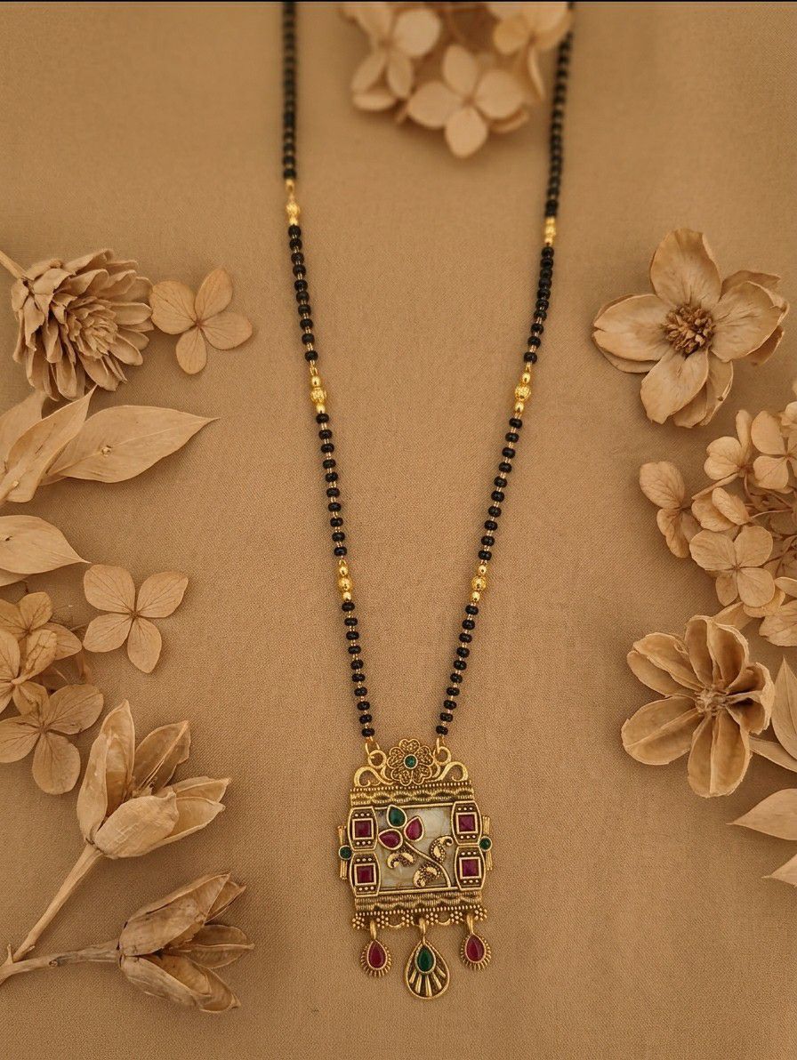 Gold Plated American Diamond Acrylic Mangalsutra for Women | Imported Short Single Strand South Indian Mangalsutra | M-41