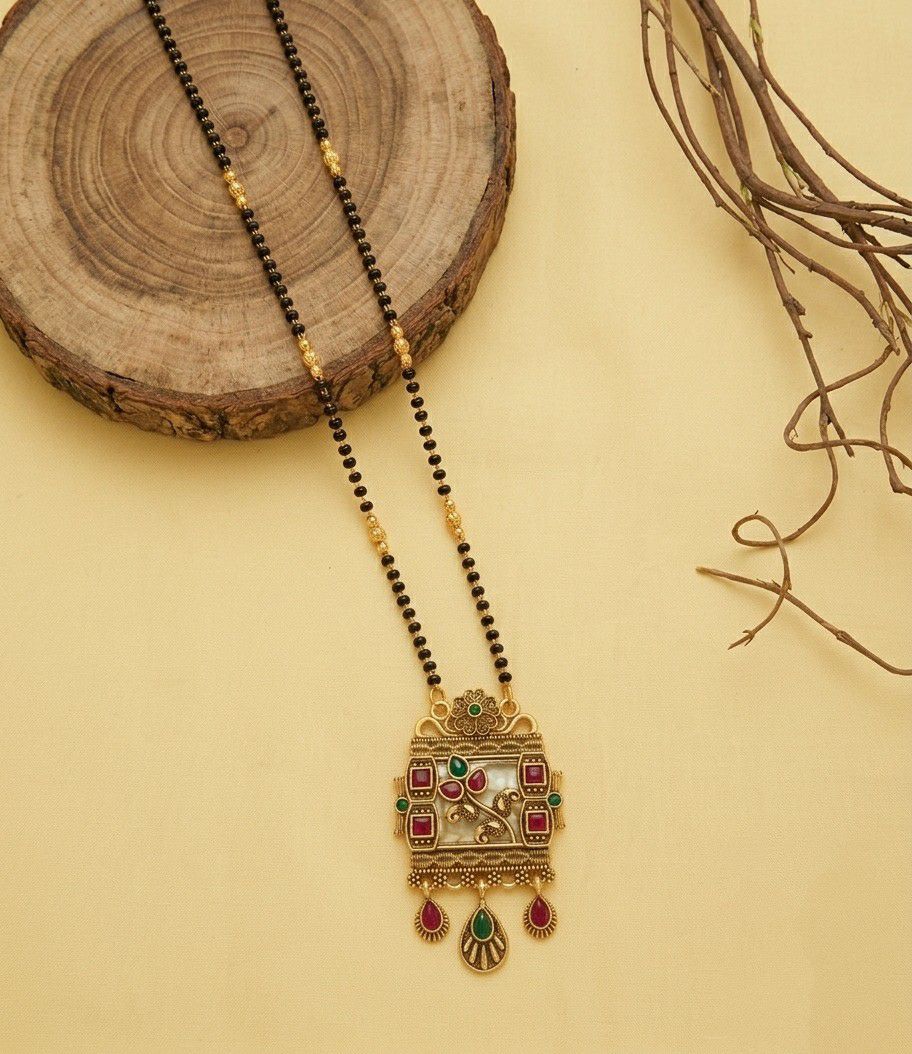 Gold Plated American Diamond Acrylic Mangalsutra for Women | Imported Short Single Strand South Indian Mangalsutra | M-41