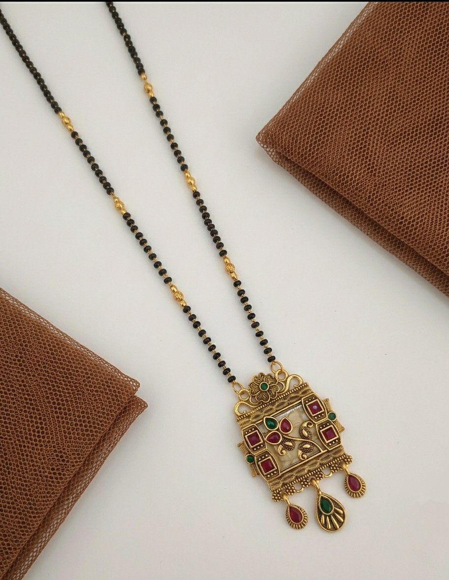Gold Plated American Diamond Acrylic Mangalsutra for Women | Imported Short Single Strand South Indian Mangalsutra | M-41