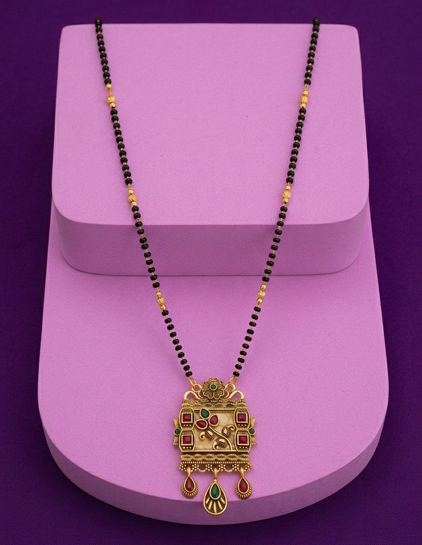 Gold Plated American Diamond Acrylic Mangalsutra for Women | Imported Short Single Strand South Indian Mangalsutra | M-41