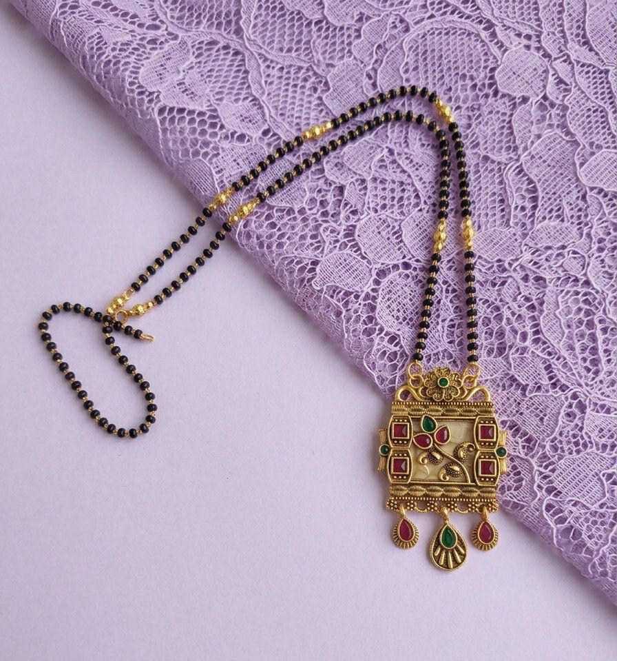 Gold Plated American Diamond Acrylic Mangalsutra for Women | Imported Short Single Strand South Indian Mangalsutra | M-41