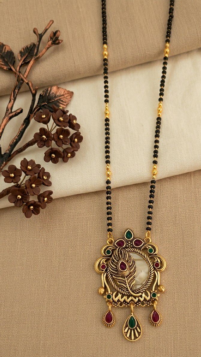 Gold Plated American Diamond Acrylic Mangalsutra for Women | Imported Short Single Strand South Indian Mangalsutra | M-42
