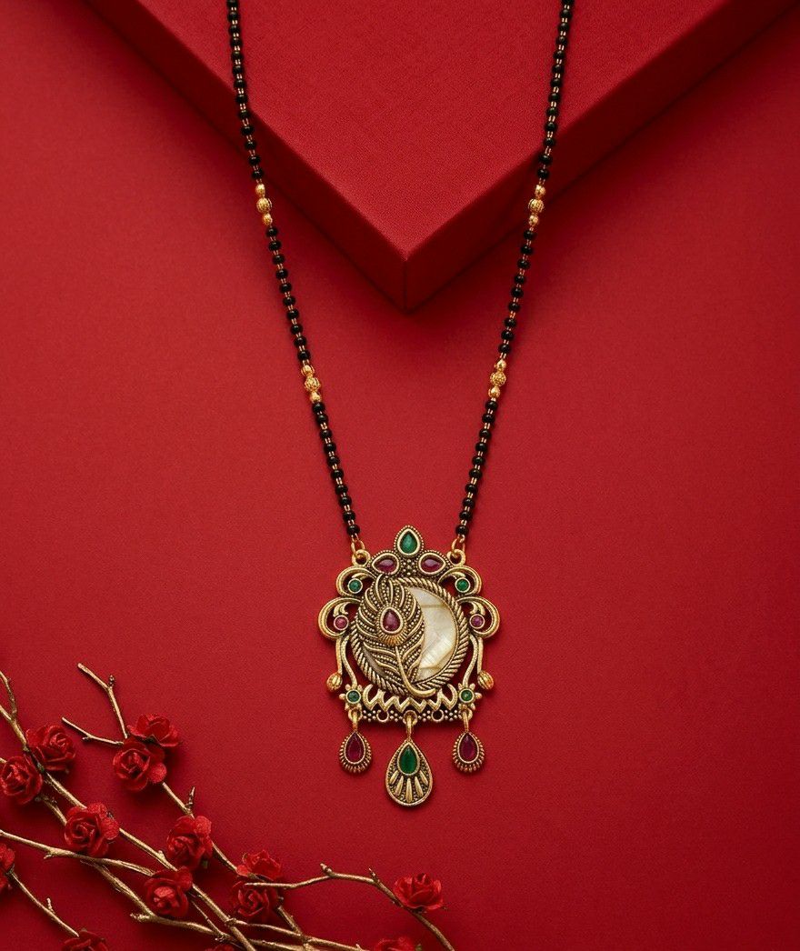 Gold Plated American Diamond Acrylic Mangalsutra for Women | Imported Short Single Strand South Indian Mangalsutra | M-42