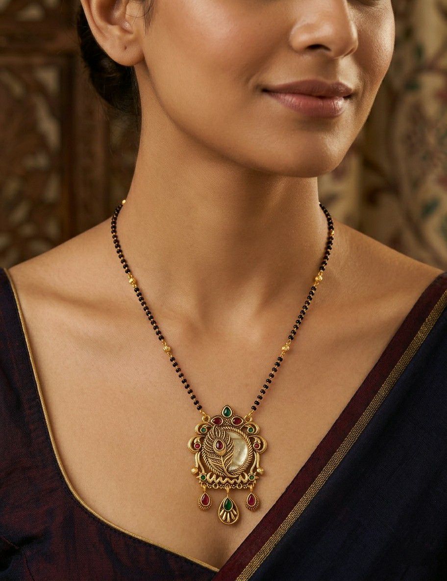 Gold Plated American Diamond Acrylic Mangalsutra for Women | Imported Short Single Strand South Indian Mangalsutra | M-42