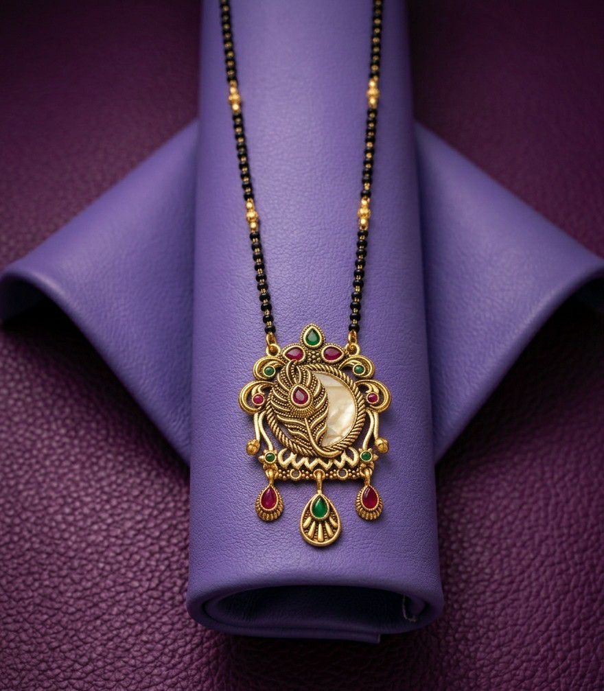 Gold Plated American Diamond Acrylic Mangalsutra for Women | Imported Short Single Strand South Indian Mangalsutra | M-42