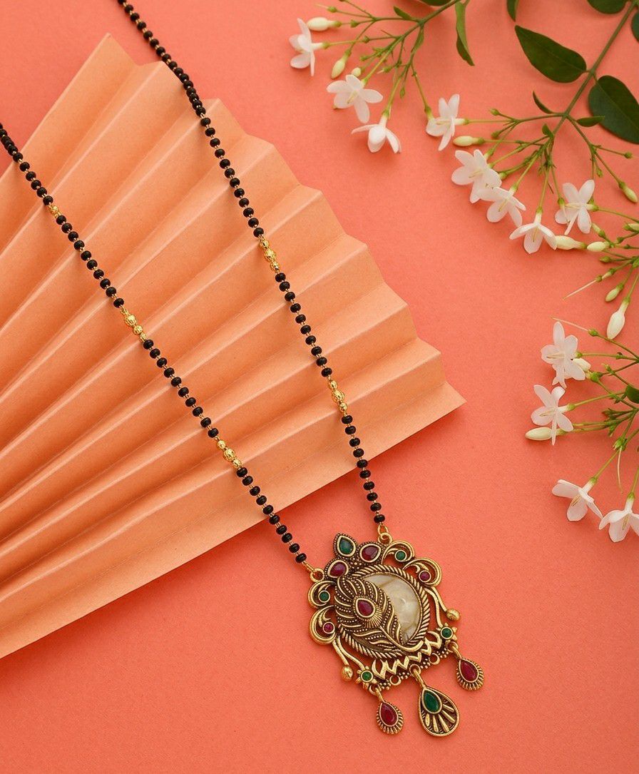 Gold Plated American Diamond Acrylic Mangalsutra for Women | Imported Short Single Strand South Indian Mangalsutra | M-42