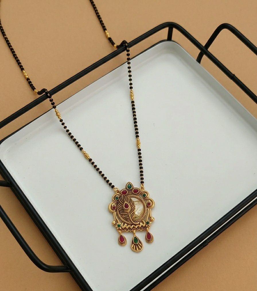Gold Plated American Diamond Acrylic Mangalsutra for Women | Imported Short Single Strand South Indian Mangalsutra | M-42