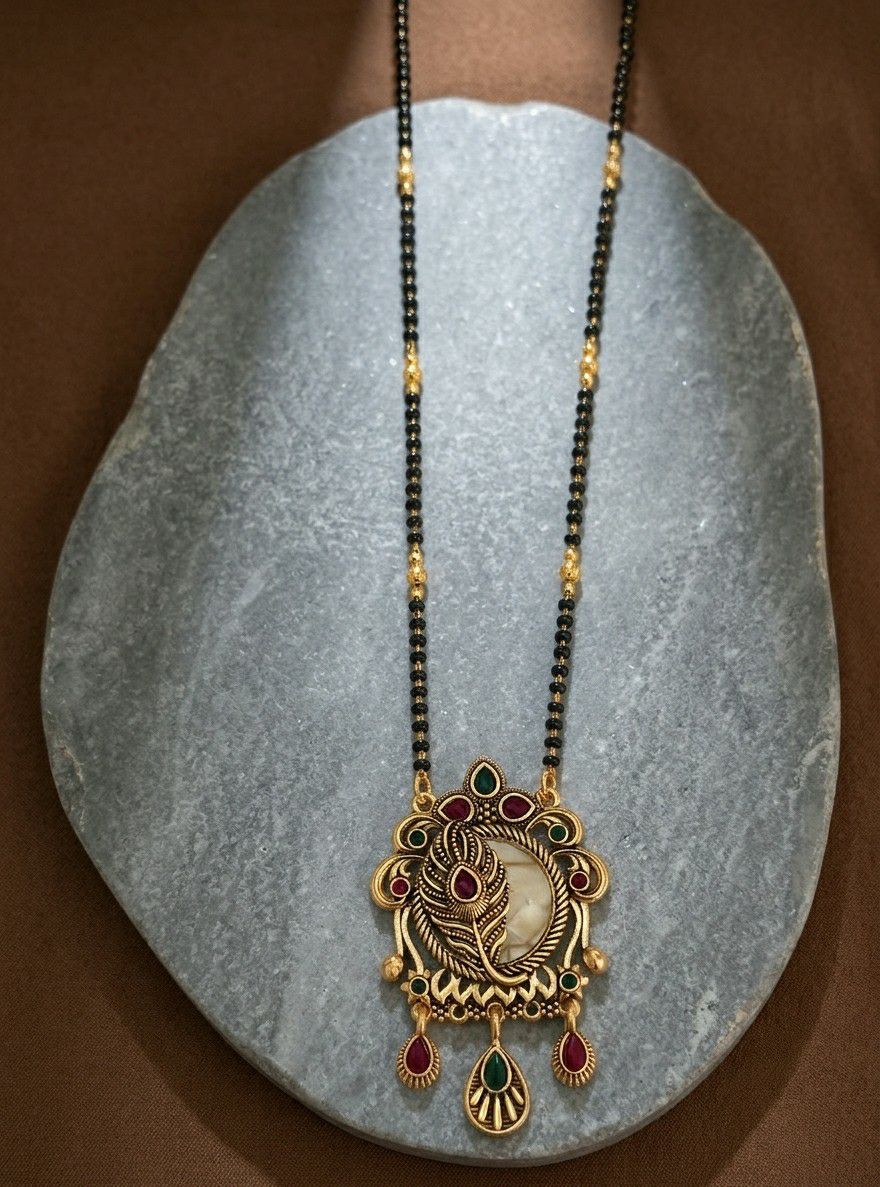 Gold Plated American Diamond Acrylic Mangalsutra for Women | Imported Short Single Strand South Indian Mangalsutra | M-42