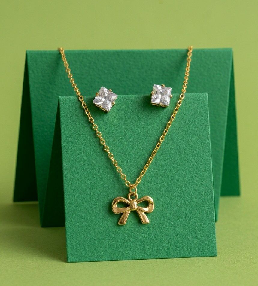 Gold Plated Infinity Pendant Chain with Earrings for Women | American Diamond Short Necklace Set | Brass & Copper  | Imitation Jewellery | CP-56