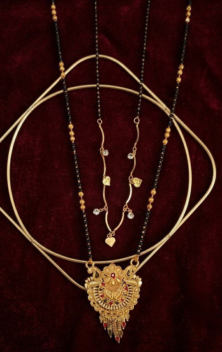 Gold Plated Long Mangalsutra Set for Women | South Indian Single Strand Dokiya Mangalsutra (30" + 18") | Minimal Jewellery | M-44
