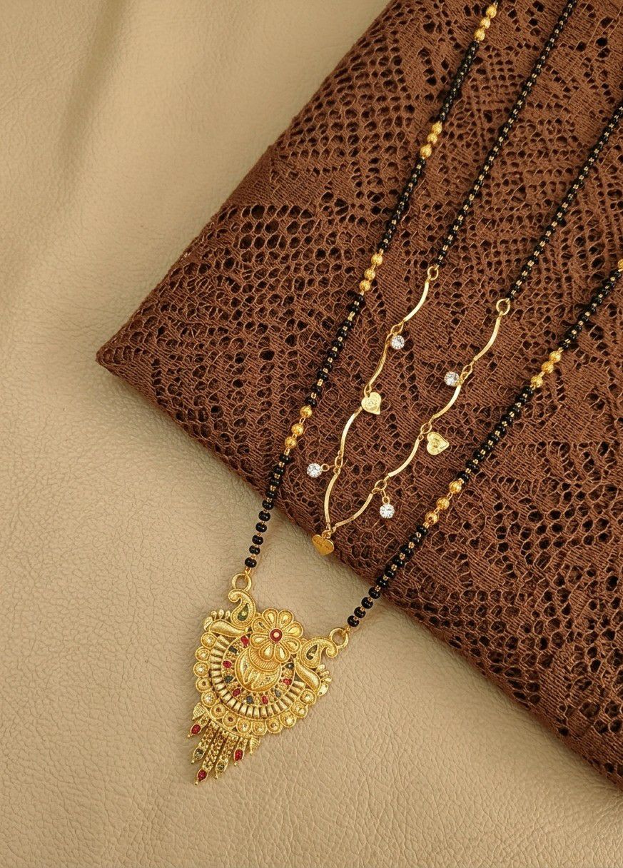 Gold Plated Long Mangalsutra Set for Women | South Indian Single Strand Dokiya Mangalsutra (30" + 18") | Minimal Jewellery | M-44