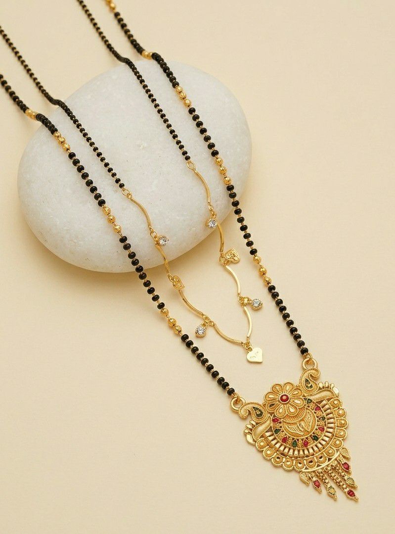 Gold Plated Long Mangalsutra Set for Women | South Indian Single Strand Dokiya Mangalsutra (30" + 18") | Minimal Jewellery | M-44