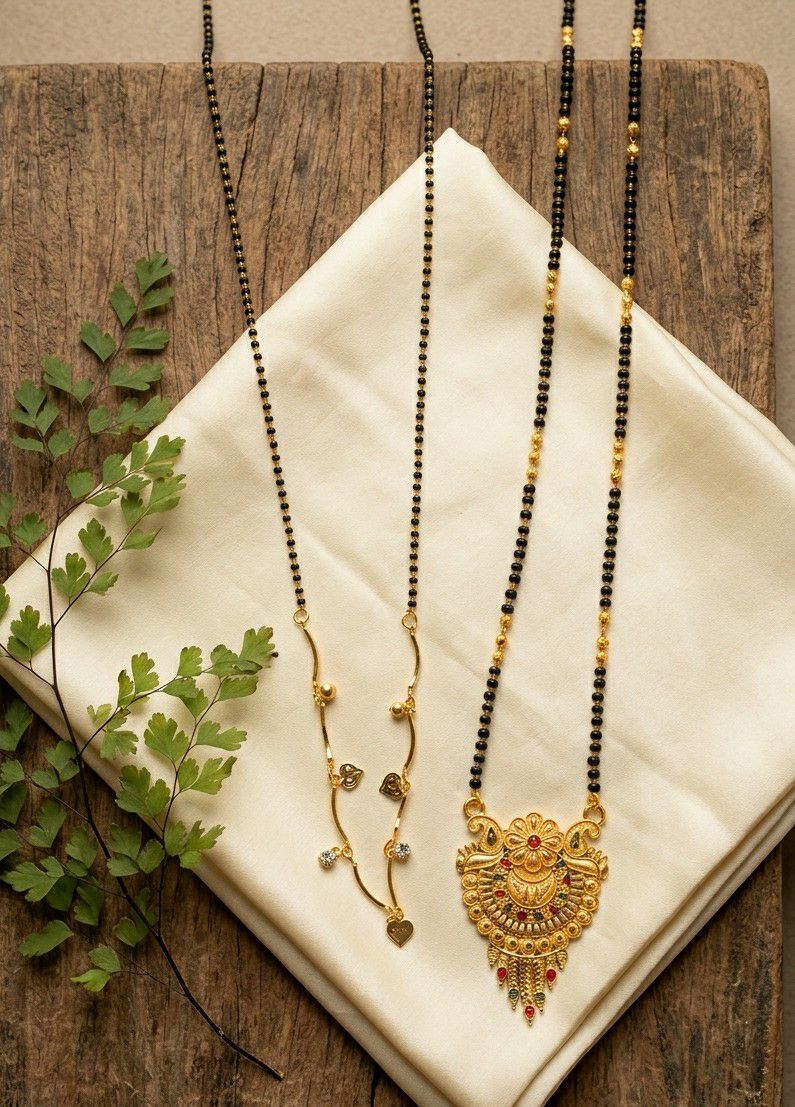 Gold Plated Long Mangalsutra Set for Women | South Indian Single Strand Dokiya Mangalsutra (30" + 18") | Minimal Jewellery | M-44