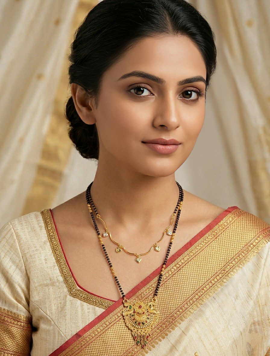 Gold Plated Long Mangalsutra Set for Women | South Indian Single Strand Dokiya Mangalsutra (30" + 18") | Minimal Jewellery | M-44