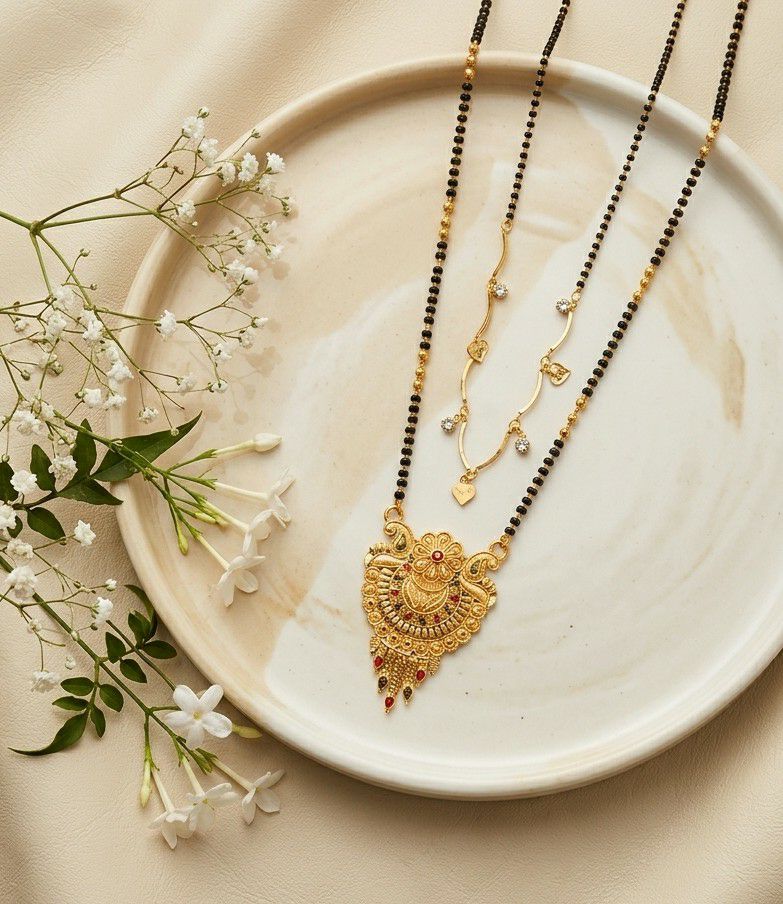 Gold Plated Long Mangalsutra Set for Women | South Indian Single Strand Dokiya Mangalsutra (30" + 18") | Minimal Jewellery | M-44