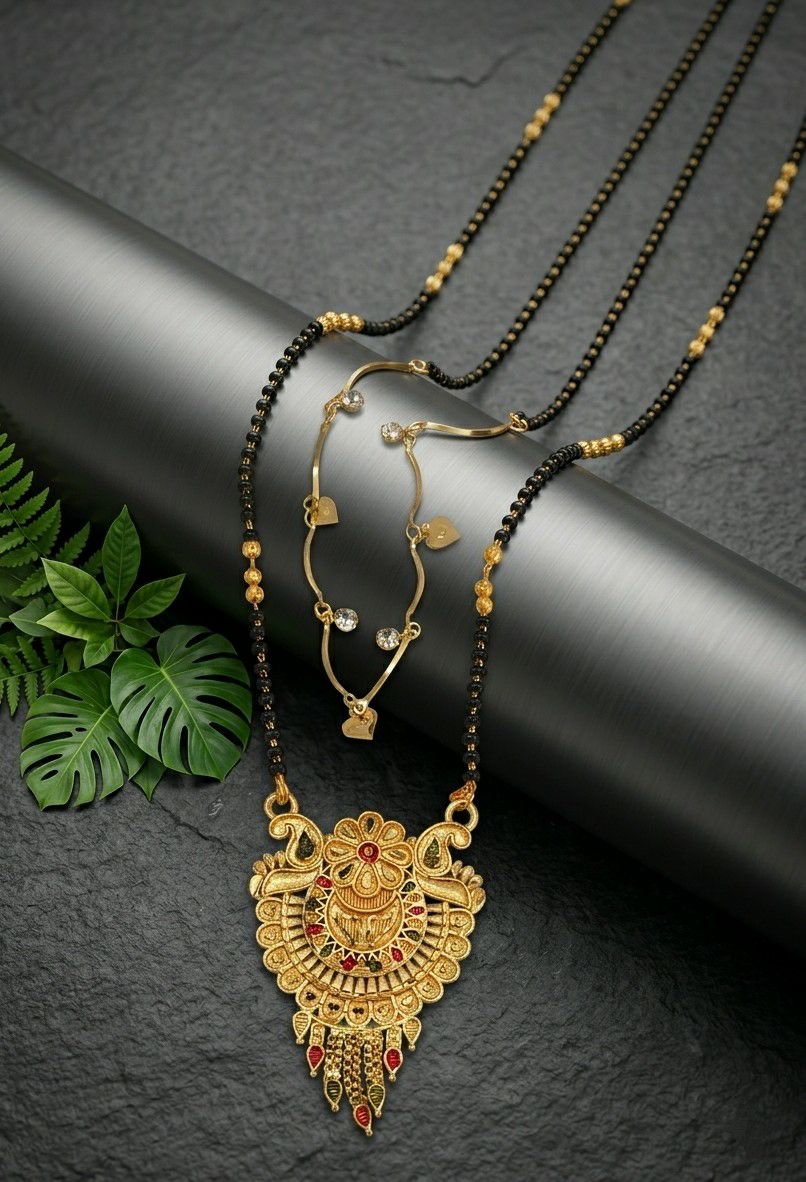 Gold Plated Long Mangalsutra Set for Women | South Indian Single Strand Dokiya Mangalsutra (30" + 18") | Minimal Jewellery | M-44