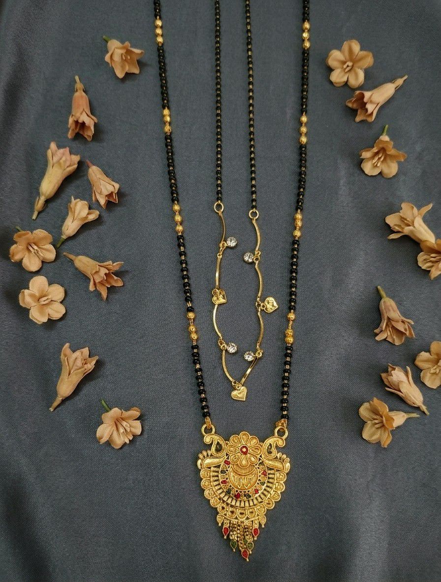 Gold Plated Long Mangalsutra Set for Women | South Indian Single Strand Dokiya Mangalsutra (30" + 18") | Minimal Jewellery | M-44