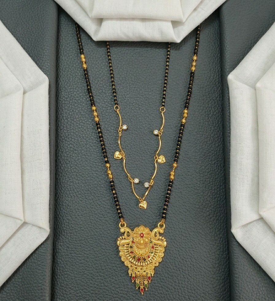 Gold Plated Long Mangalsutra Set for Women | South Indian Single Strand Dokiya Mangalsutra (30" + 18") | Minimal Jewellery | M-44