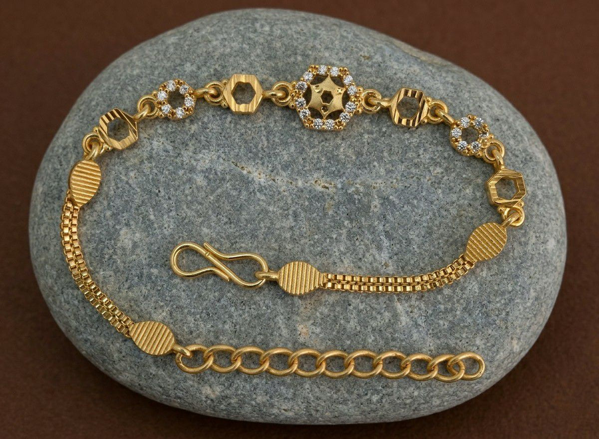 Gold Plated CZ Diamond Chain Bracelet for Women | Adjustable Dabi Peking Fancy Bracelet | Premium Brass Jewellery | B-54