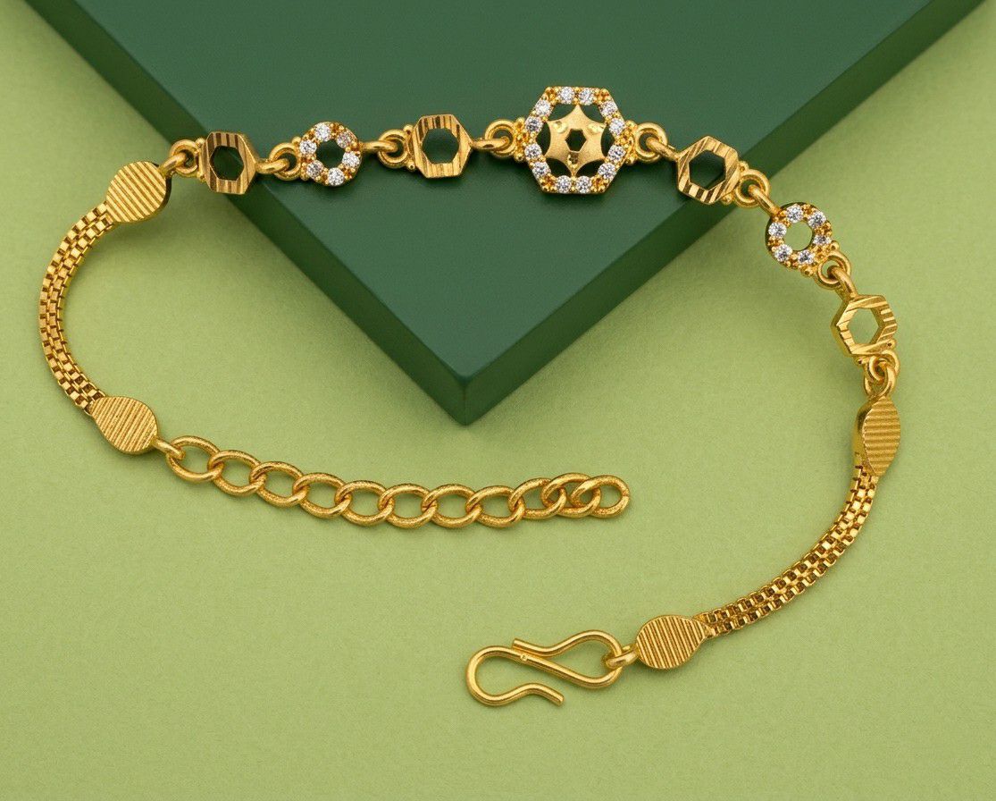 Gold Plated CZ Diamond Chain Bracelet for Women | Adjustable Dabi Peking Fancy Bracelet | Premium Brass Jewellery | B-54