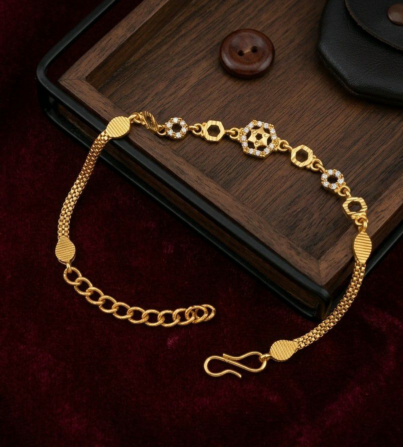 Gold Plated CZ Diamond Chain Bracelet for Women | Adjustable Dabi Peking Fancy Bracelet | Premium Brass Jewellery | B-54