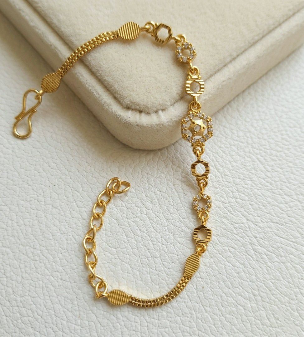 Gold Plated CZ Diamond Chain Bracelet for Women | Adjustable Dabi Peking Fancy Bracelet | Premium Brass Jewellery | B-54