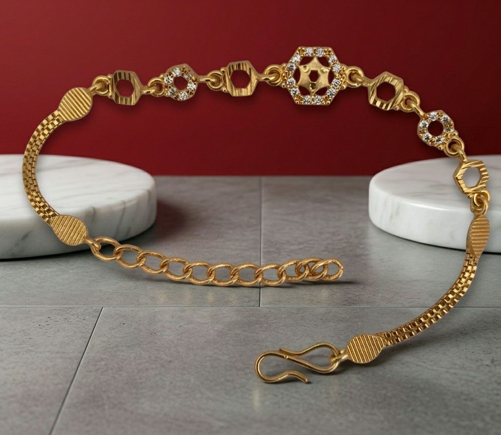 Gold Plated CZ Diamond Chain Bracelet for Women | Adjustable Dabi Peking Fancy Bracelet | Premium Brass Jewellery | B-54