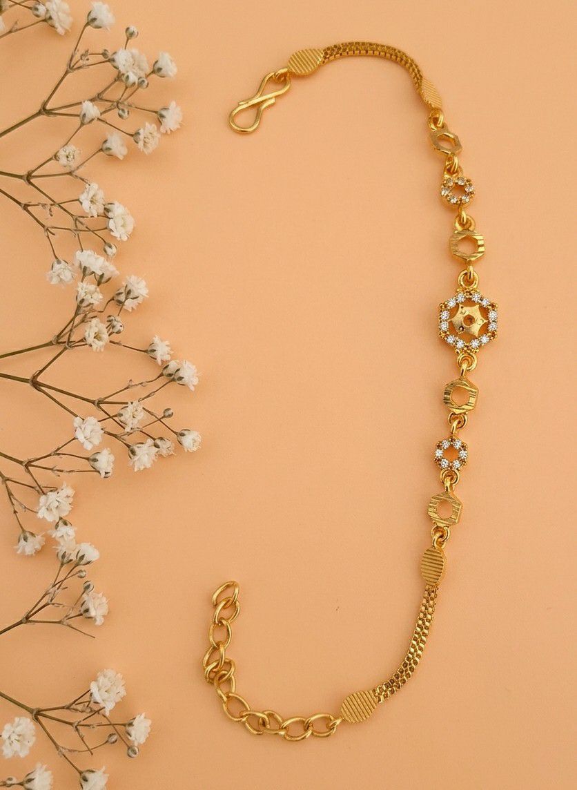 Gold Plated CZ Diamond Chain Bracelet for Women | Adjustable Dabi Peking Fancy Bracelet | Premium Brass Jewellery | B-54